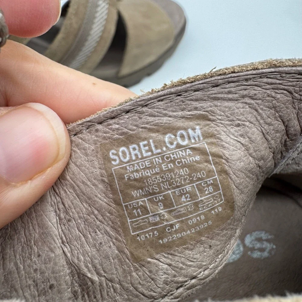 Sorel Joanie II Lace Up Open Toe Comfort Wedge Sandal Taupe Tan Womens‎ Size 11